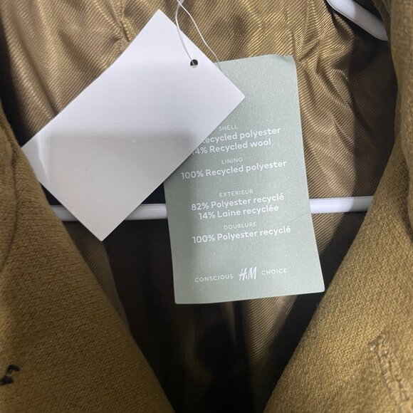 H&M Heavy Coat Jacket Mens L Wool Blend Button 2 Pockets Brown Shacket New - Picture 3 of 6